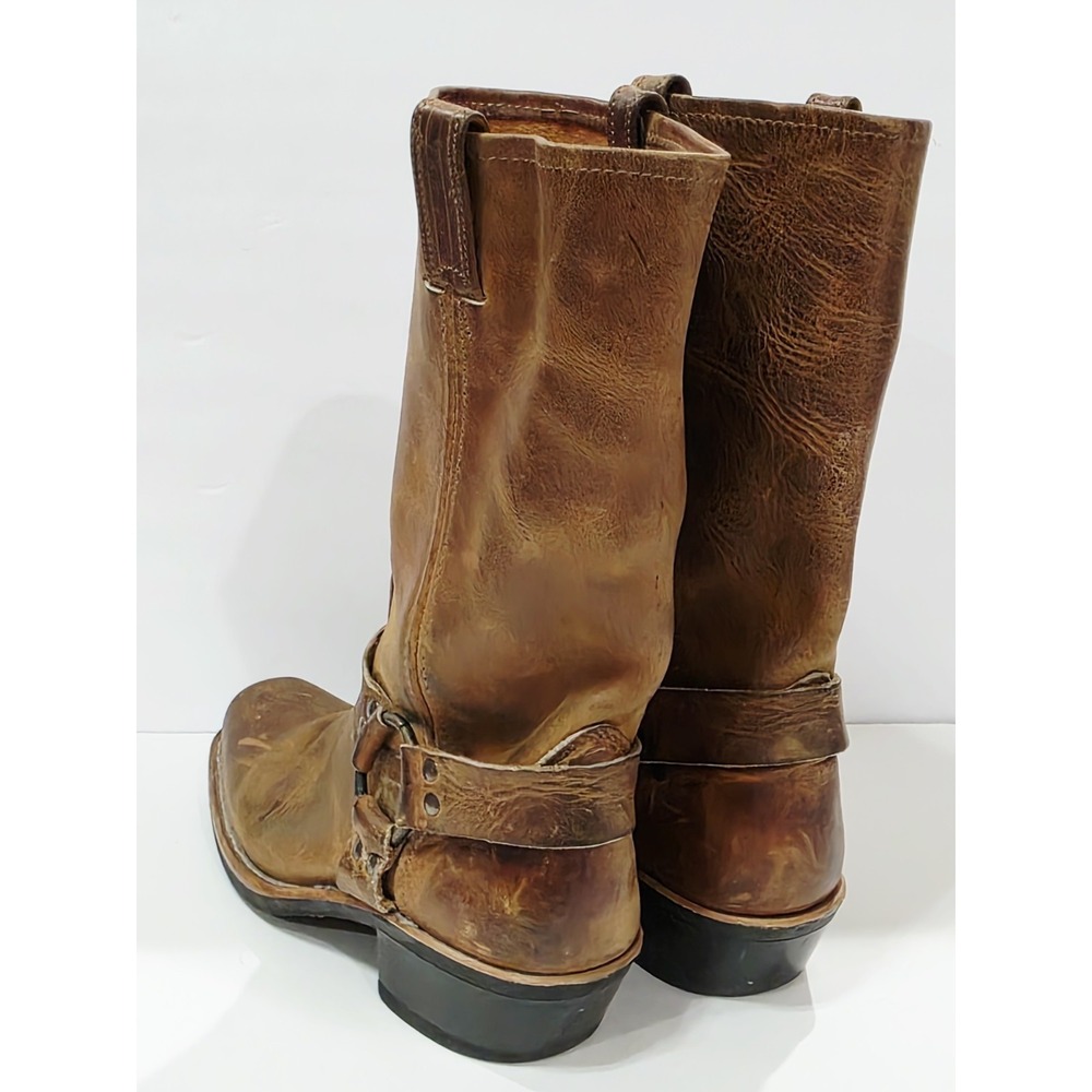 Frye 77300 Tan Brown Leather Boot Riding Moto Harness Women Biker 10 M Used RARE - Picture 7 of 16